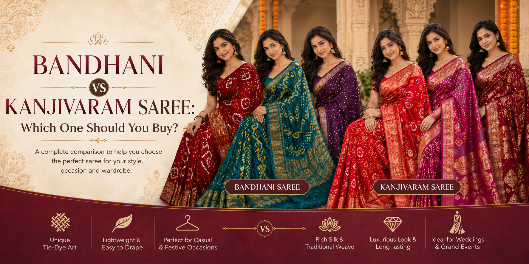 Bandhani vs Kanjivaram Saree: Which One Should You Buy?