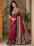Modal fabric with Ajrkh print pallu