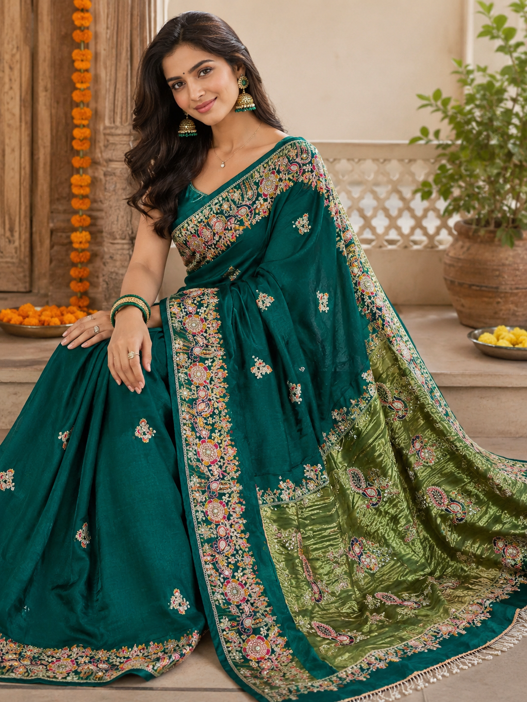 Modal fabric Saree and  embroidery  blouse
