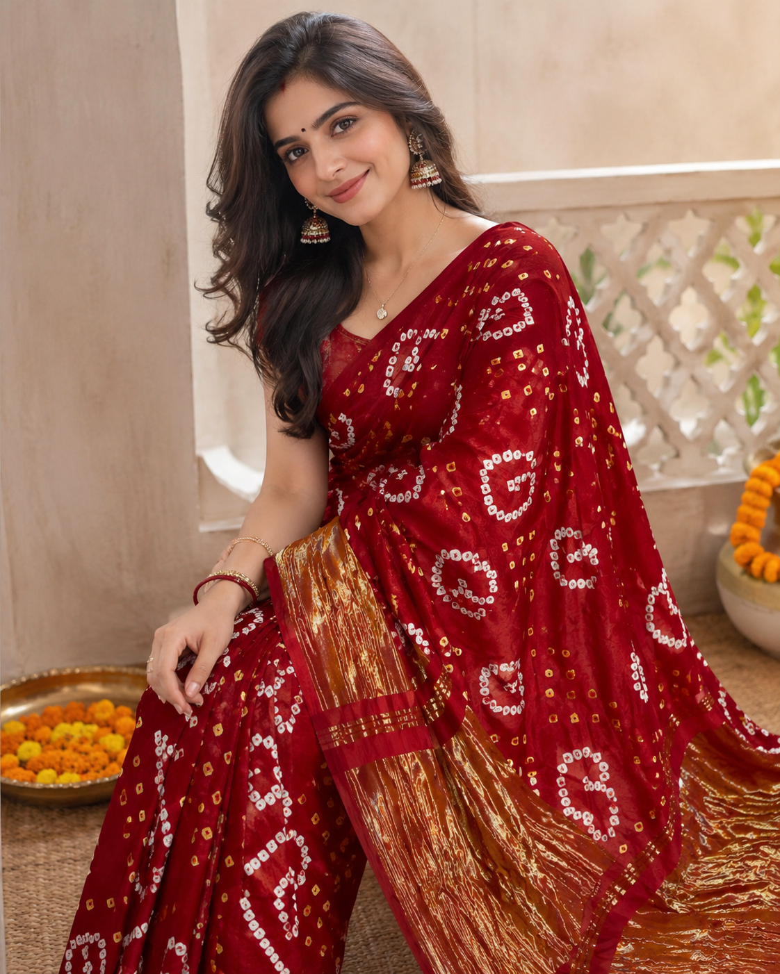 Bandhani Red Saree