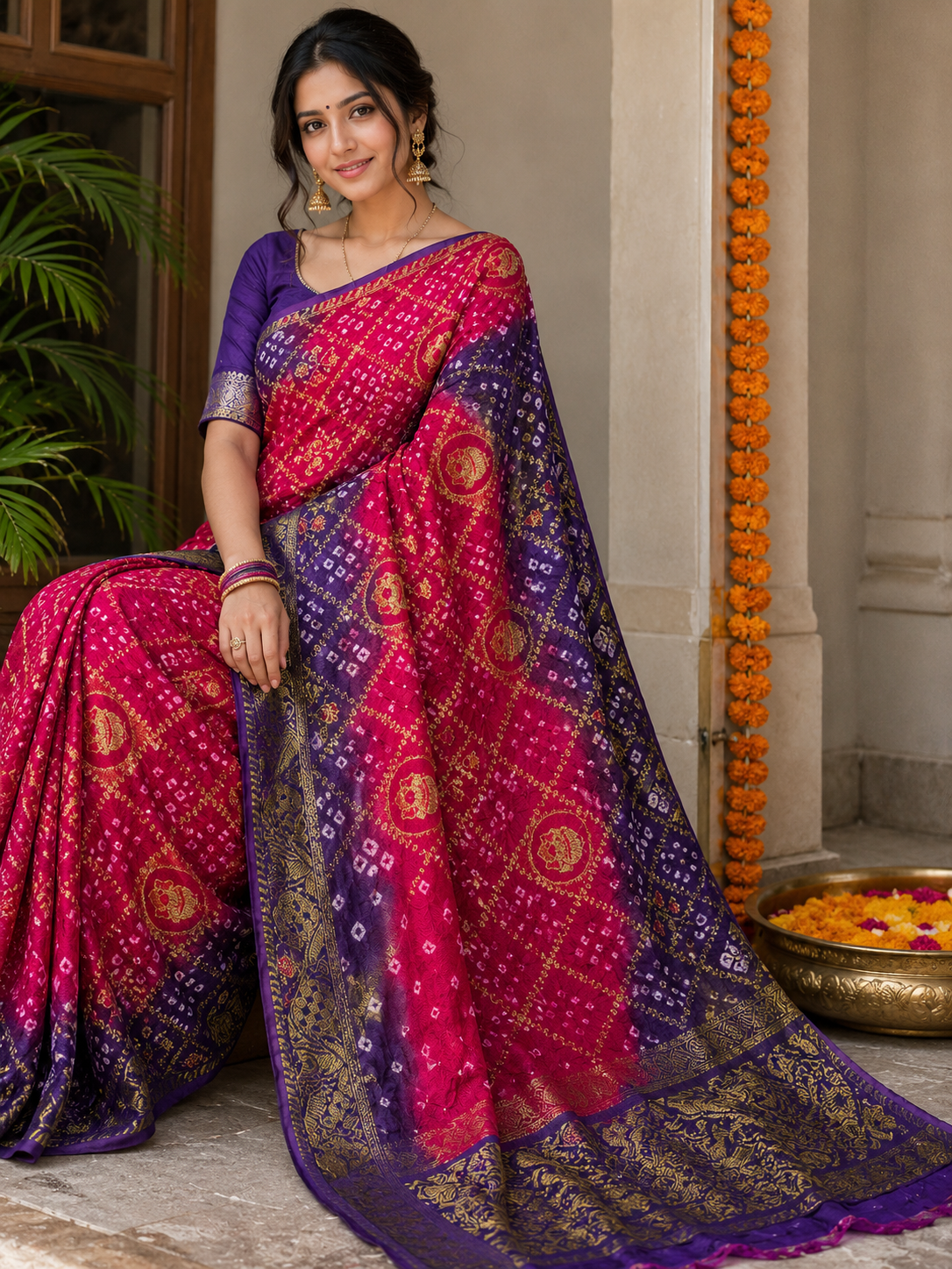 Jacquard fabric Original bandheni  Full embroidery