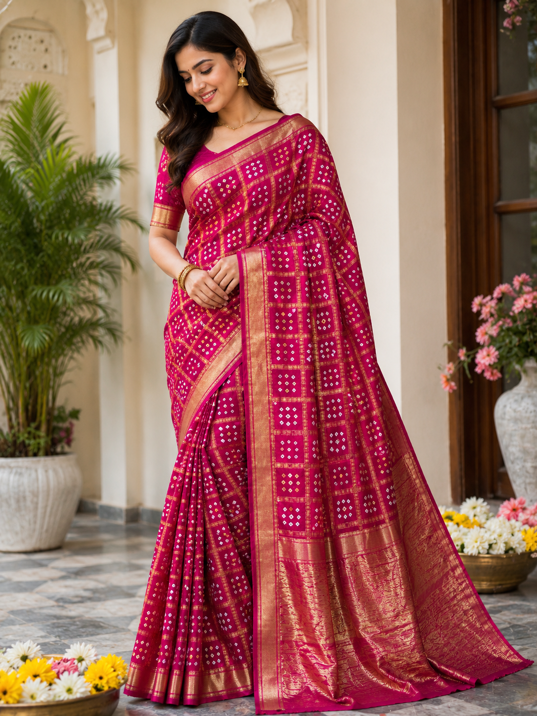 Bandhani Pink Saree