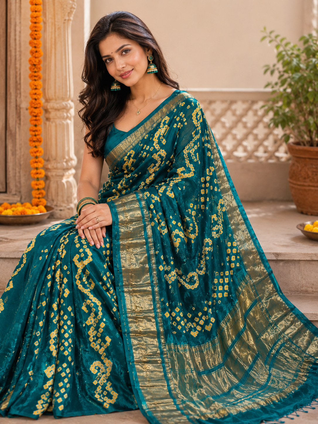 Modal Fabric and ghot chola badhani Saree